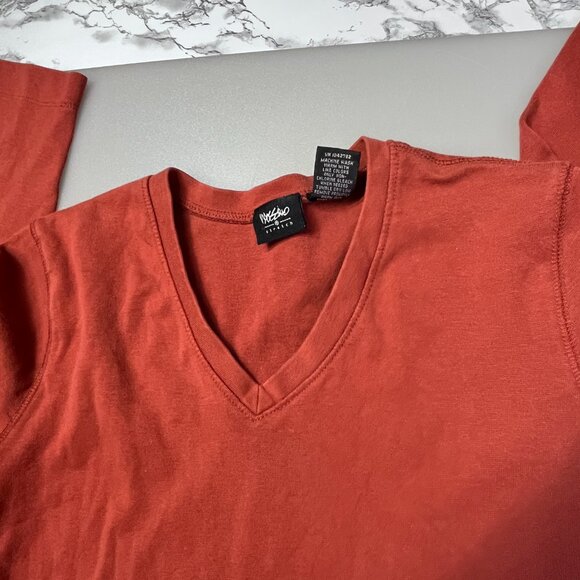 Vintage Mossimo Stretch Shirt Women’s M Orange V-Neck 3/4 Sleeves Sweatshirt szM - Picture 12 of 12
